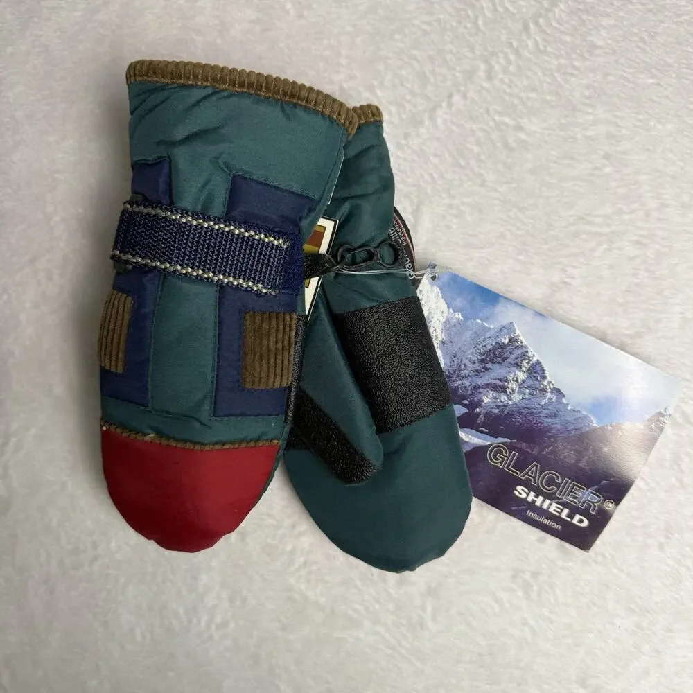 Vtg 90s Color Block Lined Insulated Winter Mittens Kids Youth Large Retro Ski